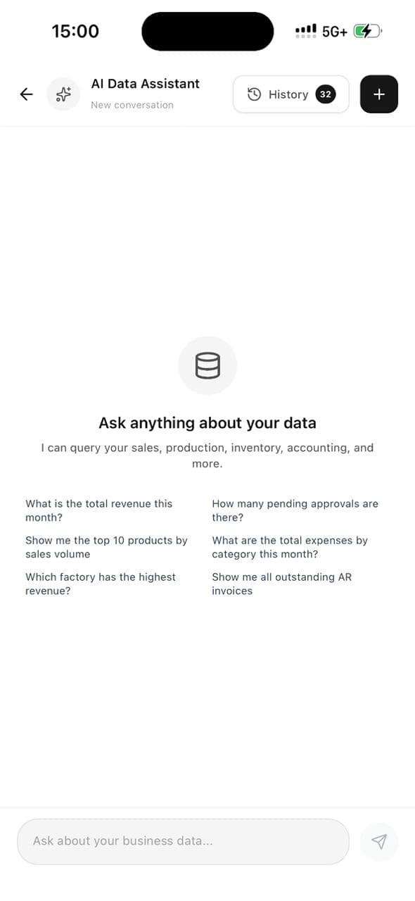OMEGL AI chat interface used for operational and financial questions